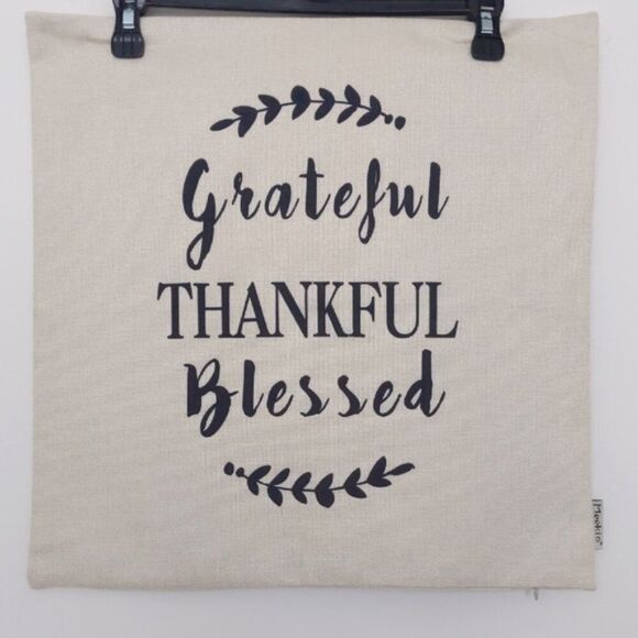 Farmhouse Decorative Canvas Pillow Cover with Grateful Thankful Blessed Quotes - Picture 1 of 3